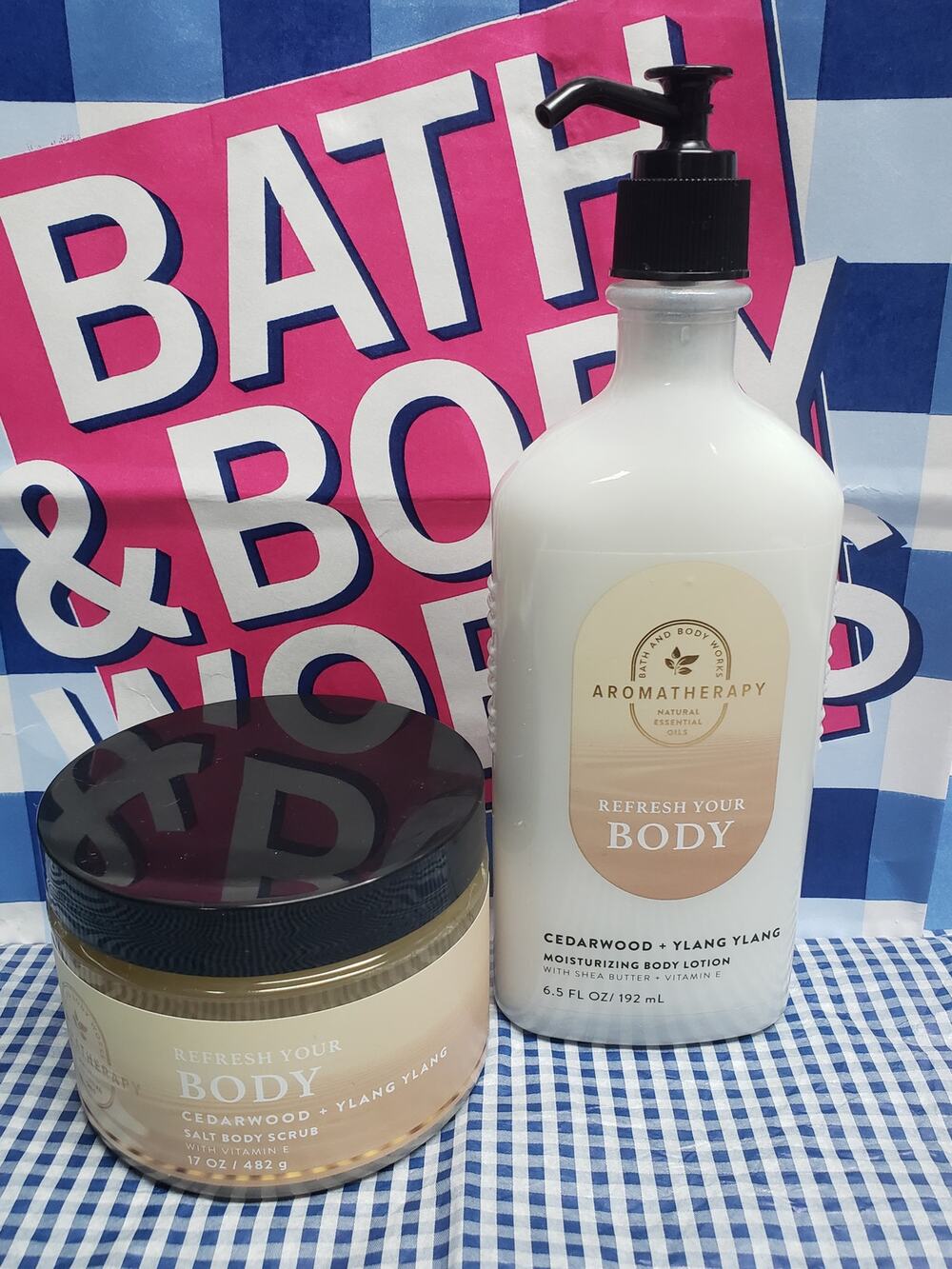 BBW Refresh Your Body Cedarwood + Ylang Ylang Aromatherapy Body Scrub & Lotion